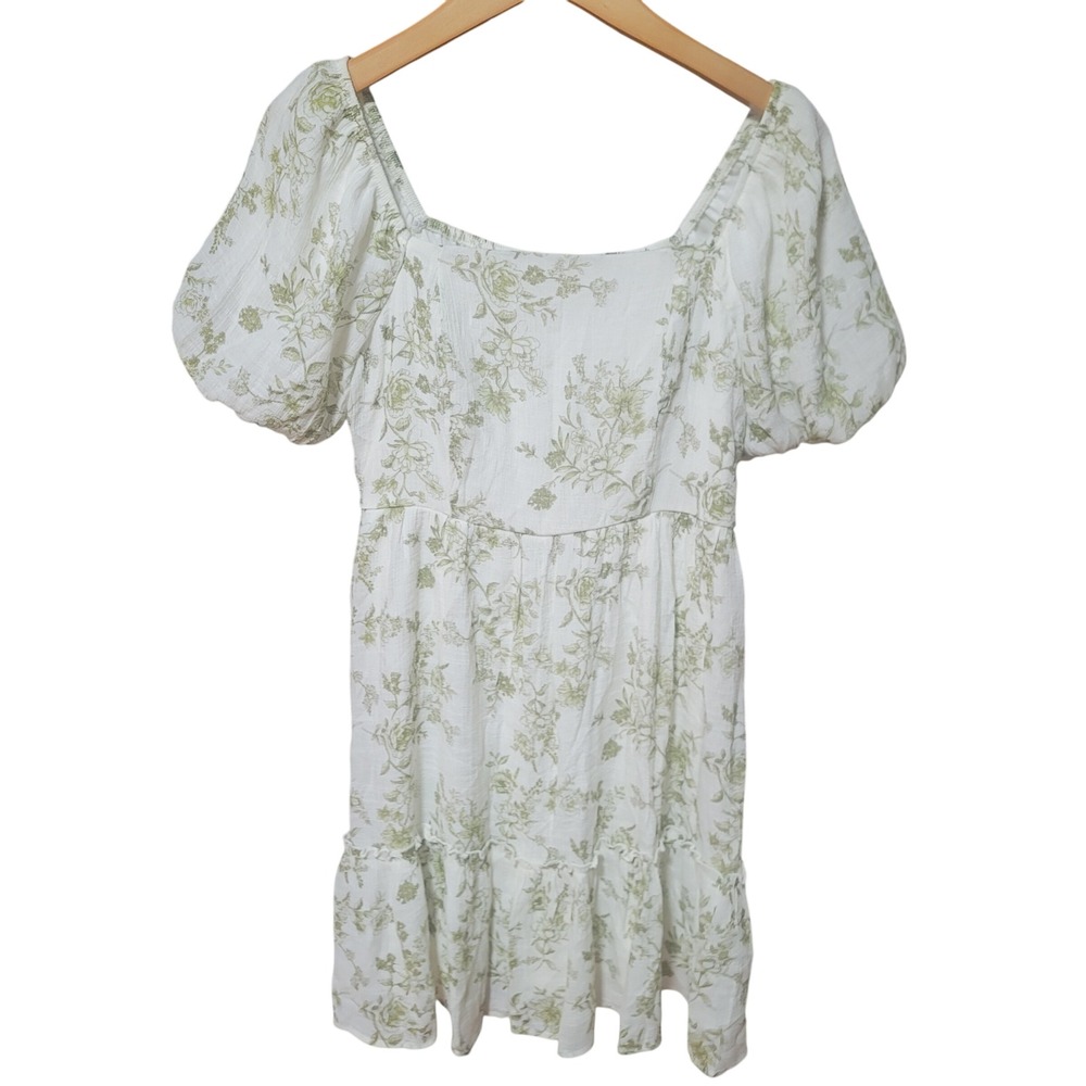 Blu Pepper Floral Square Neck Puff Sleeve Tiered Mini Dress Women's Size S‎